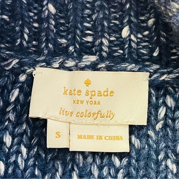 Kate Spade chunky cable knit sweater turtleneck bobble knit blue women's size S - Picture 3 of 9